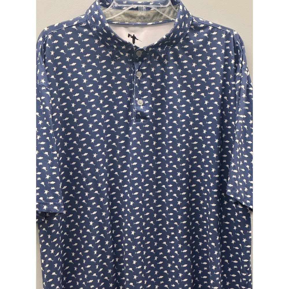 AndersonOrd Polo Shirt Mens XXL Blue AOP Sea Life Shark Turtle Performance Golf